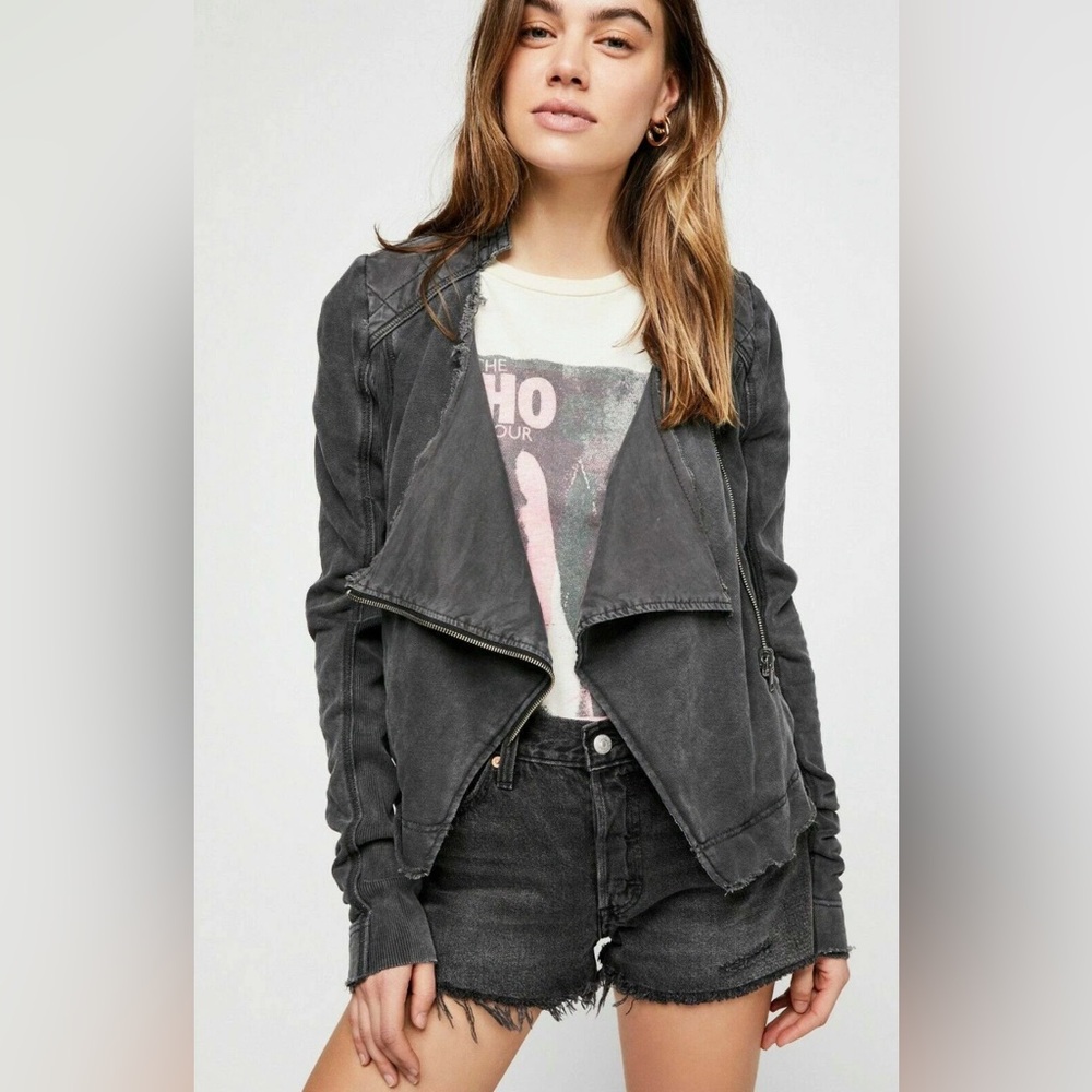 Free People Cotton Shrunken Moto Jacket